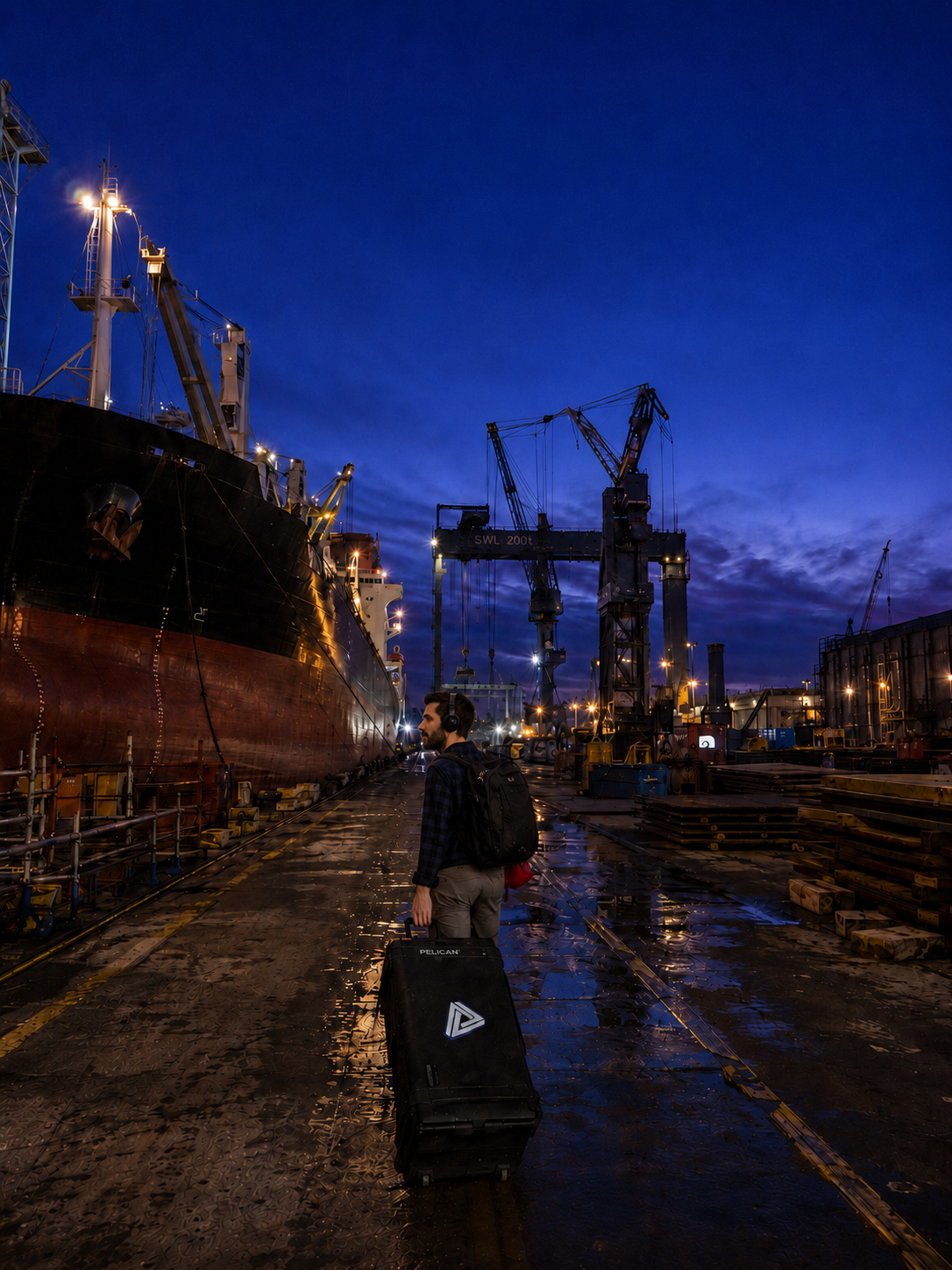 Newlight engineer arriving beside a commercial vessel in port